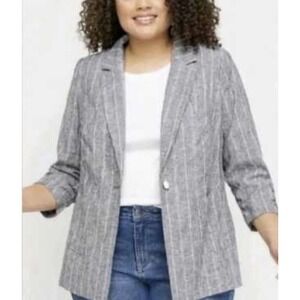 Lane Bryant Women's The Bryant Blazer - Size 16 Linen Blend Gray Striped - NWT